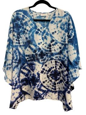 Belle by Kim Gravel Blue Tie-Dye V-Neck Poncho Top Size S